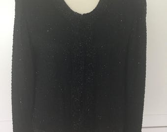 Stenay beaded top, black beaded evening top, 1980-90’s beaded evening jacket, ladies Stenay top
