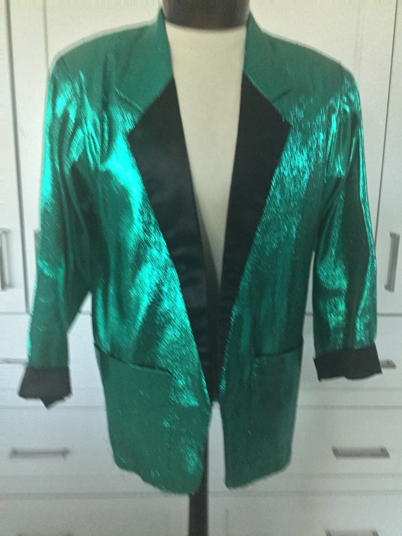 RARE Tony Alamo of Nashville Jacket, 1980s Tony Alamo Emerald green metallic lame tuxedo jacket, performance jacket, 1980s formal jacket image 6