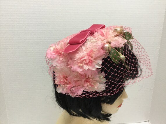 1960s Pink Floral hat, Midcentury hat, 60’s pink … - image 2