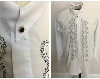 Men’s dress shirt, tuxedo shirt with embroidered paisleys, white and black tuxedo shirt, men’s formalwear, after five attire, gift for him