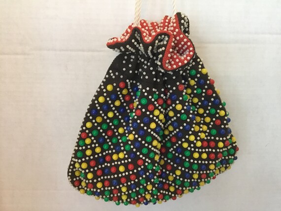 1960-70’s Candy Dot reversible drawstring handbag… - image 5
