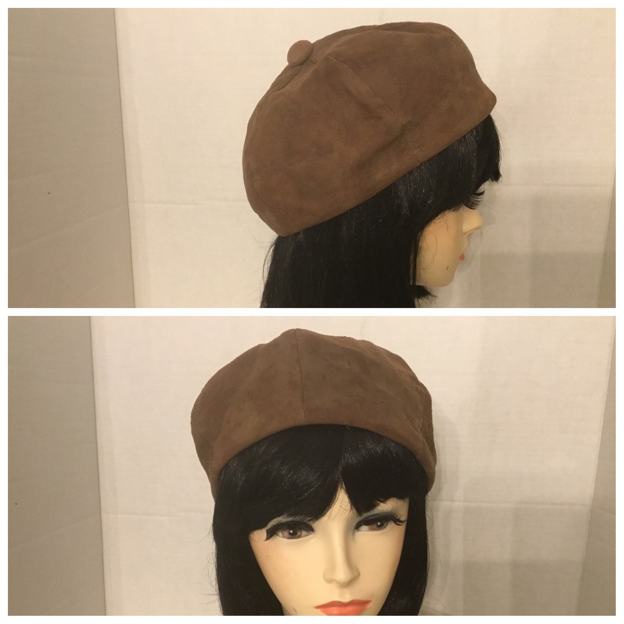 Vintage Mustard Suede Beret Hat – 1970s Style Suede Cap Suede Kate Beret Hat | Eric Javits main image 3