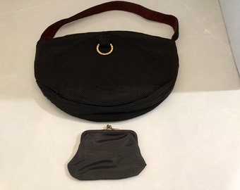 1940’s Genuine Corde brown handbag & change purse, 1940’s corde handbags,Dark brown 1940s handbag, 1940’s style, 1940s fashion, vintage bags