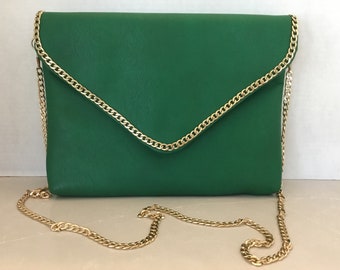 Emerald Green handbag, gold chain crossbody, Ladies green handbag, stylish handbag