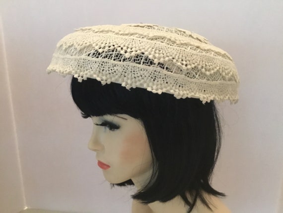 50-60s lampshade hat, ivory midcentury hat,unique… - image 3