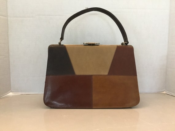 1960’s patchwork handbag, simulated leather handb… - image 1