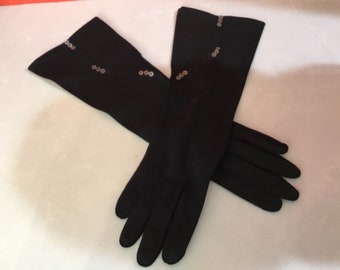 Ladies black dress gloves, vintage black gloves, black 1950-60’s gloves, cocktail gloves, ladies cotton black gloves