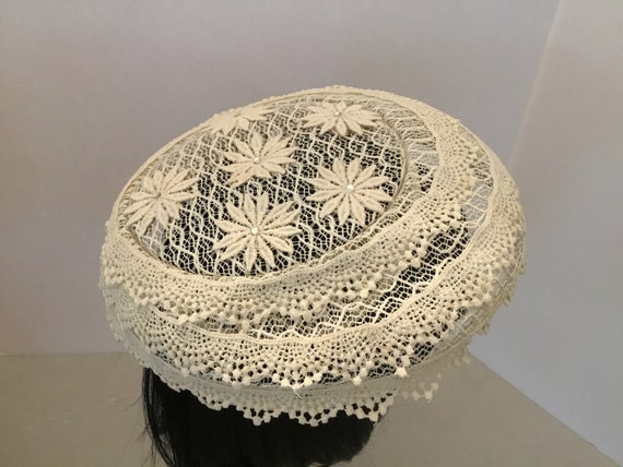 50-60s lampshade hat, ivory midcentury hat,unique… - image 4