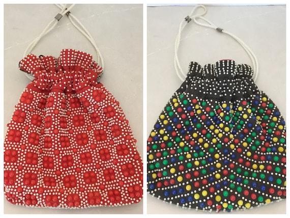 1960-70’s Candy Dot reversible drawstring handbag… - image 1
