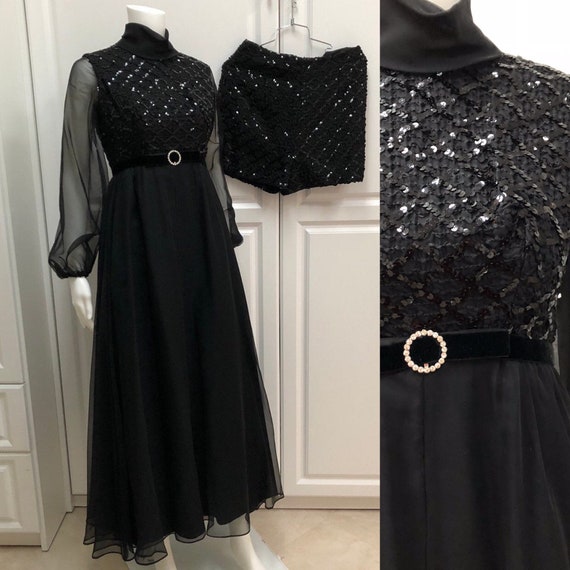 1960’s evening gown, Madmen gown, black sheer and