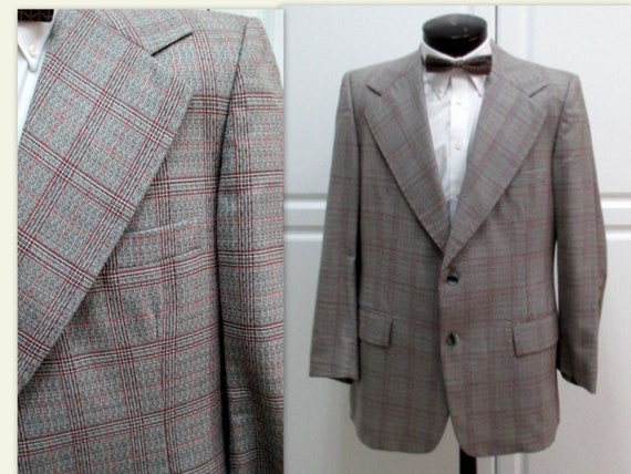 LOUD 1970s Window Pane Sport Coat, 70s Big-Tall Wi