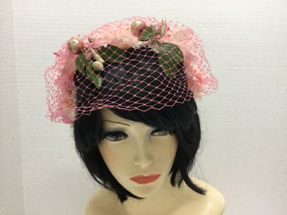 1960s Pink Floral hat, Midcentury hat, 60’s pink … - image 5