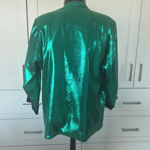 RARE Tony Alamo of Nashville Jacket, 1980s Tony Alamo Emerald green metallic lame tuxedo jacket, performance jacket, 1980s formal jacket image 4