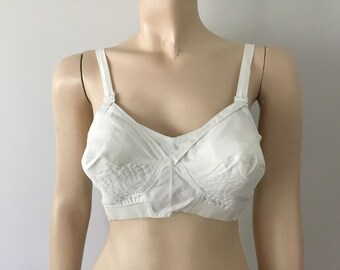 1960’s Bullet Bra, deadstock, Joan Browne Foundations 36B, midcentury bullet bra, pin up bra, white Montgomery ward cotton pointy bra