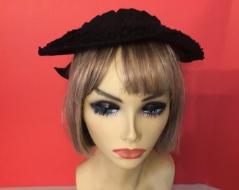 Sonnenfeld’s French Room, St.Louis hat, black vintage hat, 1930-40’s black ladies pancake hat, black midcentury hat