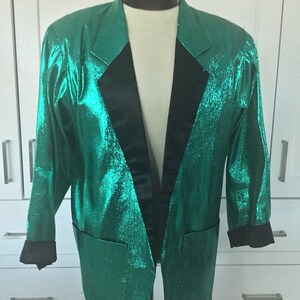 RARE Tony Alamo of Nashville Jacket, 1980s Tony Alamo Emerald green metallic lame tuxedo jacket, performance jacket, 1980s formal jacket image 5