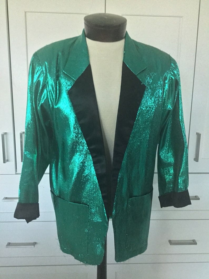 RARE Tony Alamo of Nashville Jacket, 1980s Tony Alamo Emerald green metallic lame tuxedo jacket, performance jacket, 1980s formal jacket image 5