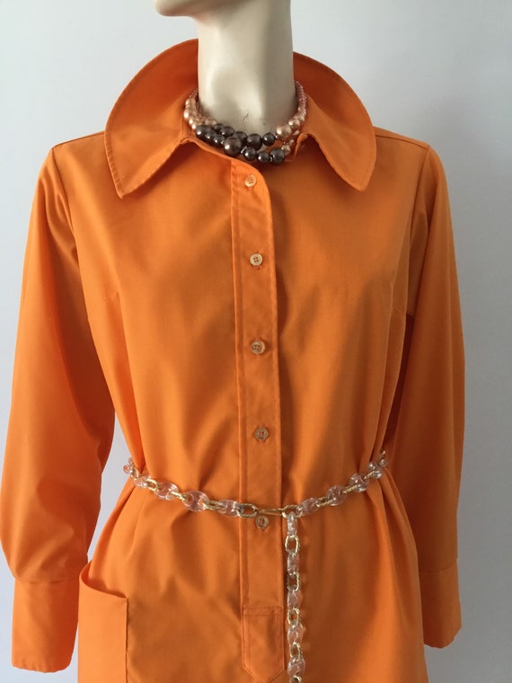 1970’s shirt dress, Mod 70s dress, orange70’s dre… - image 2