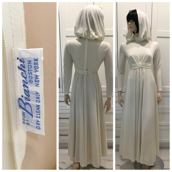 70’s hooded wedding gown, House of Bianchi 1970’s wed… - Gem