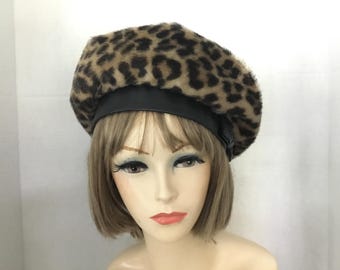 Vintage 1950s60s Leopard Print Faux Fur Hat Union Made USA  display picture 1