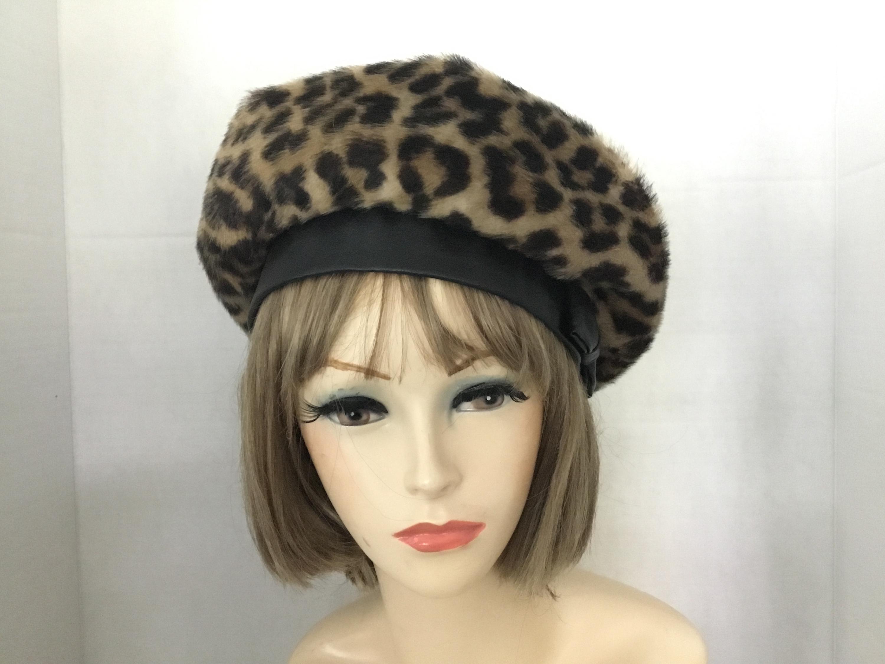 Mod Vintage Leopard Print 60’s hat 1960s Patrice Leopard Print Velour Mod Cap - Vintage Hat - Etsy main image 2