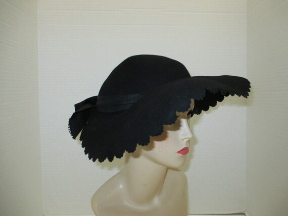 1960s ladies Black Hat, Midcentury hat, wide brim… - image 7