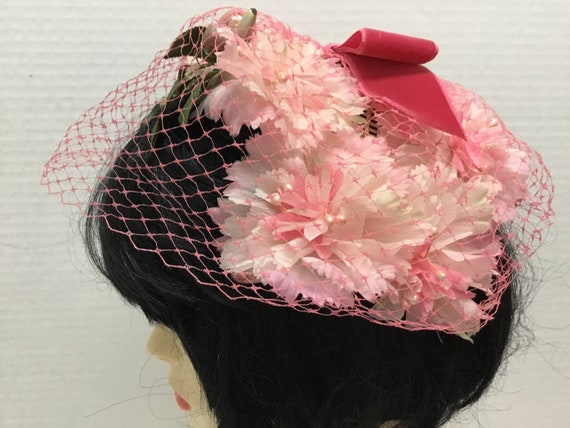 1960s Pink Floral hat, Midcentury hat, 60’s pink … - image 3