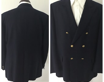 1970s double breasted navy blue wool sport coat- blazer, mens 70s blazers, 70s clothing, Midcentury suit jacket, 1970s