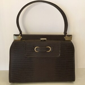 Bolso Naturalizer Vintage, bolso de piel de serpiente de piel sintética de 1960, bolso marrón de mediados de siglo, bolsos