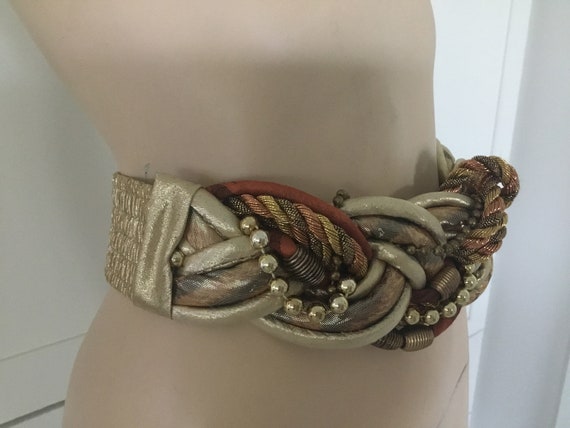 1980’s statement belt. Gold lame, bronze, copper … - image 3