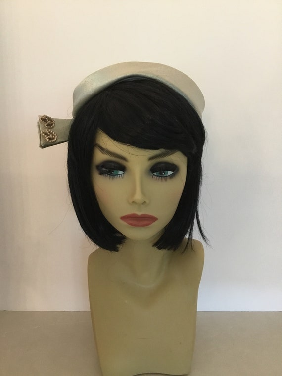 60’s pillbox hat, light green pillbox hat, Jackie 