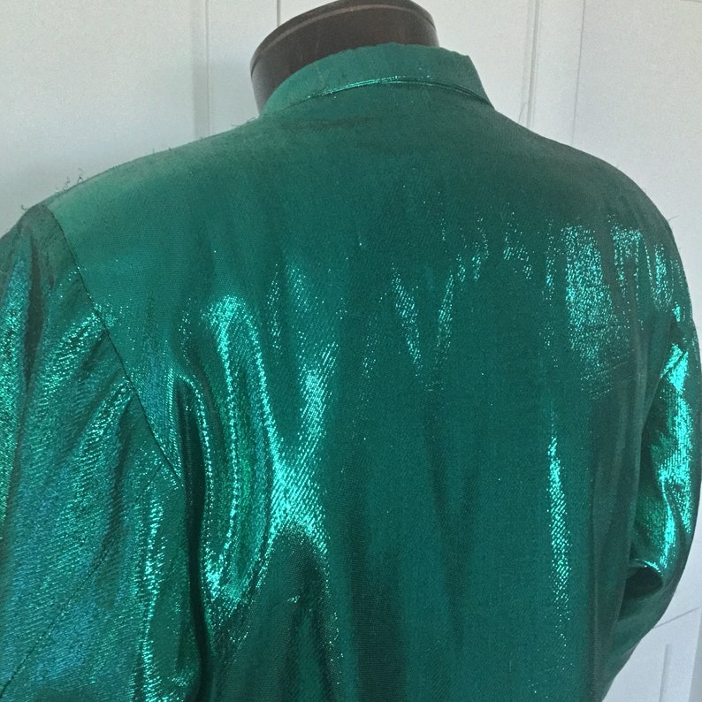 RARE Tony Alamo of Nashville Jacket, 1980s Tony Alamo Emerald green metallic lame tuxedo jacket, performance jacket, 1980s formal jacket image 3