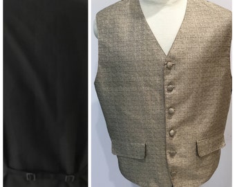 Mens Tuxedo or Formal Vest, silk blend tan patterned vintage vest size Medium, Men’s vests, suit vest, vests