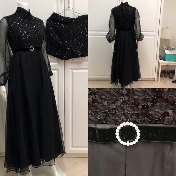 1960’s evening gown, Madmen gown, black sheer and