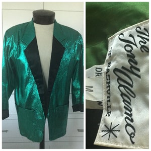 RARE Tony Alamo of Nashville Jacket, 1980s Tony Alamo Emerald green metallic lame tuxedo jacket, performance jacket, 1980s formal jacket image 1