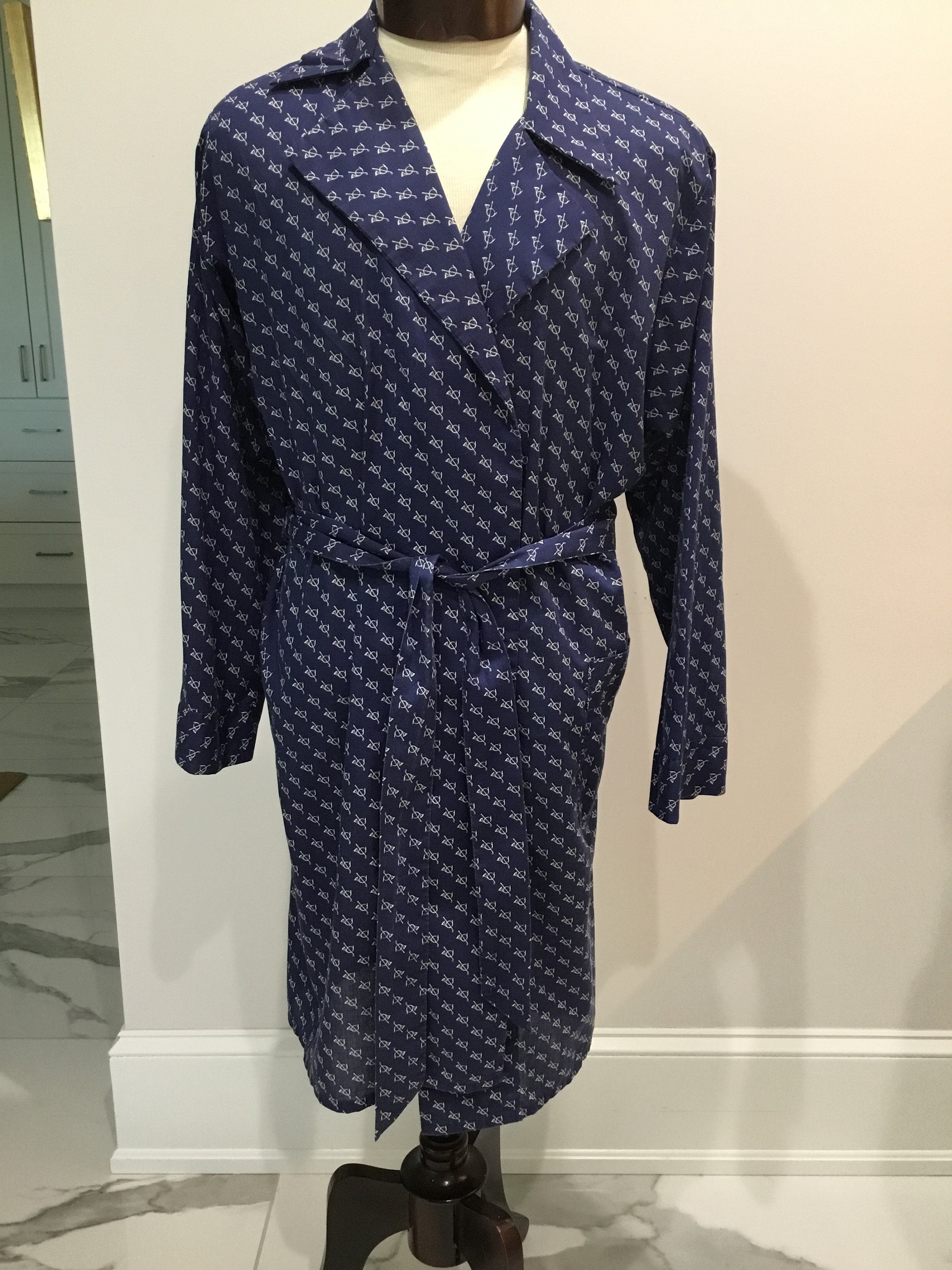 Weldon 1950’s Mens Robe, Robe With Riding Crop and Bugle Print, Blue ...