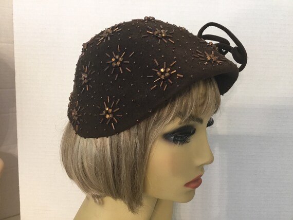 1930-40’s brown wool beaded hat, Created by Park … - image 2