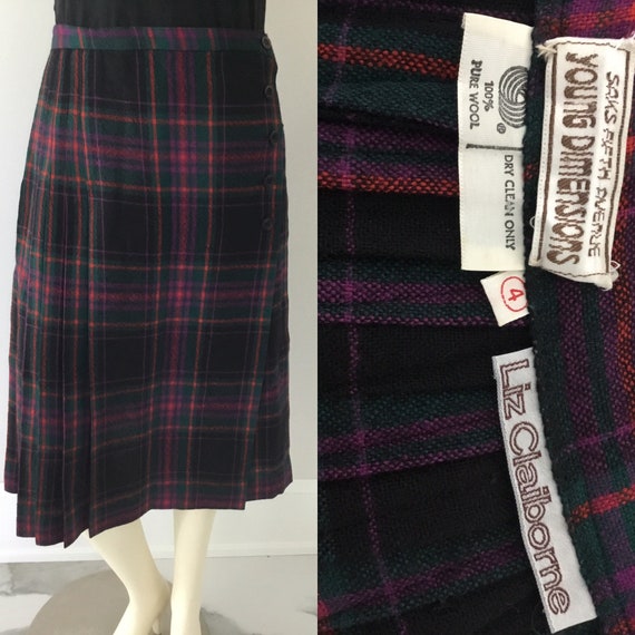 1970’s plaid wool skirt, Young Dimensions Saks Fifth Avenue Liz Claiborne wool plaid kilt skirt, size 4 wool skirt, tartan skirt,