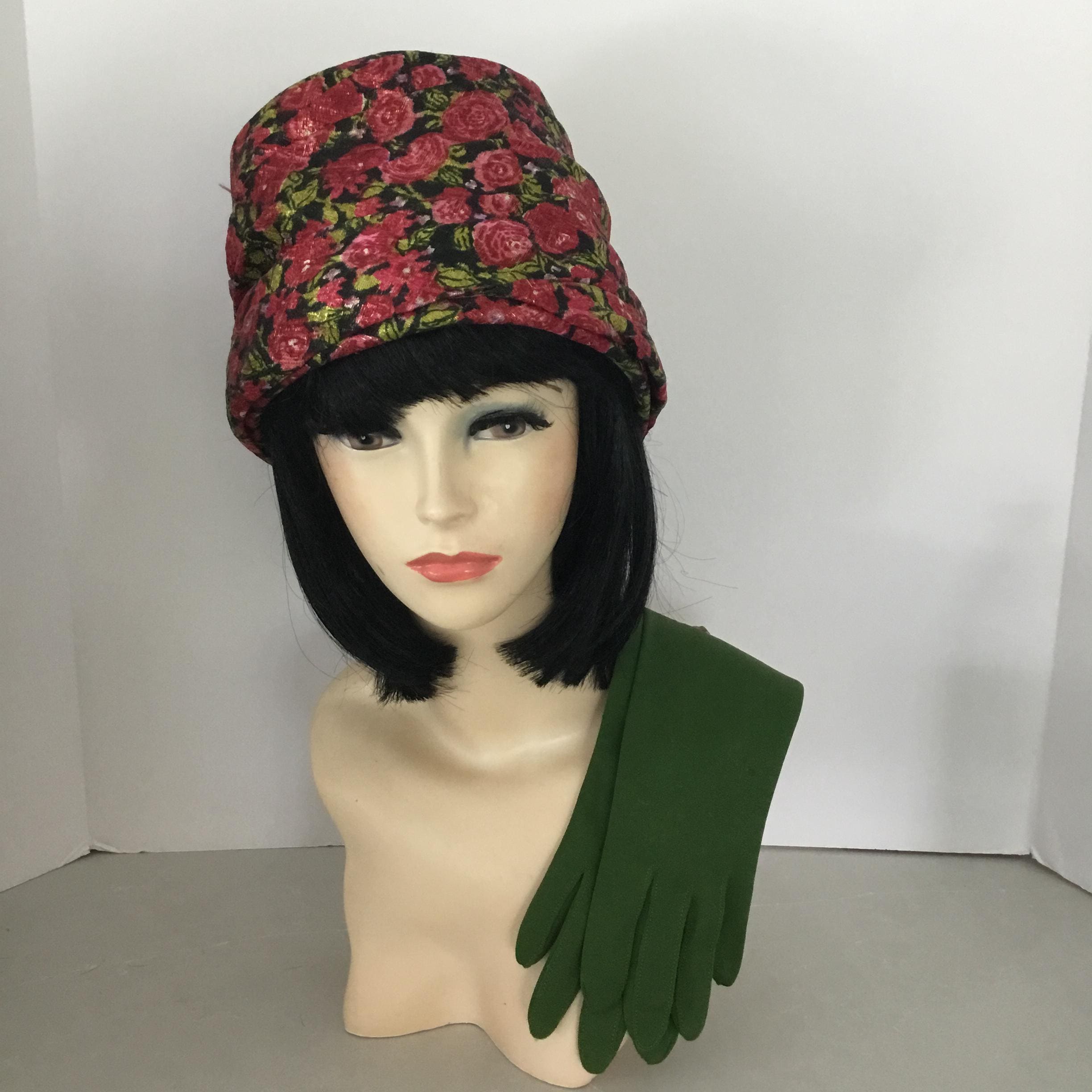1960\'s  Brocade Hat 1960s Beige Brocade Bucket Hat | 60s Gold & White Tall Hat  main image 4