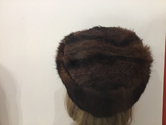 Mink hat, pillbox mink hat, dark brown with black… - image 4