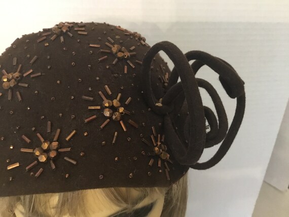 1930-40’s brown wool beaded hat, Created by Park … - image 6