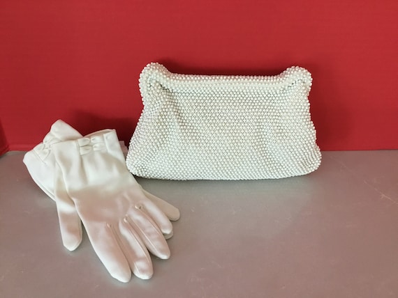 Lumured Corde beaded purse/ 1950-60’s Cream Beade… - image 1