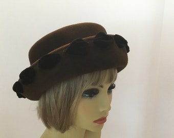 Breton style brown wool hat with black velvet trim, Maramara designer hat with tags, ladies winter dress hat, brown winter hat, hats