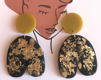 Matte Resin Earrings, Statement Earrings, Black and Gold earrings, modern earrings, handmade, one-of-a-kind