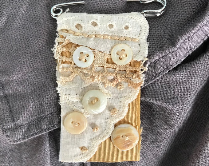 Textile Brooch Mixed Media Brooch Fabric Kilt Pin Fabric Jewelry