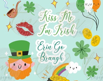 Cute St. Patrick's Day Digital Sticker Sheet | Digital PNG File | 1 Sticker Sheet | Printable Stickers