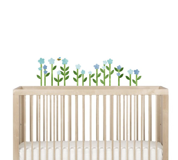 Blue Flower Wall Decals Garden Fabric Wall Decals Etsy