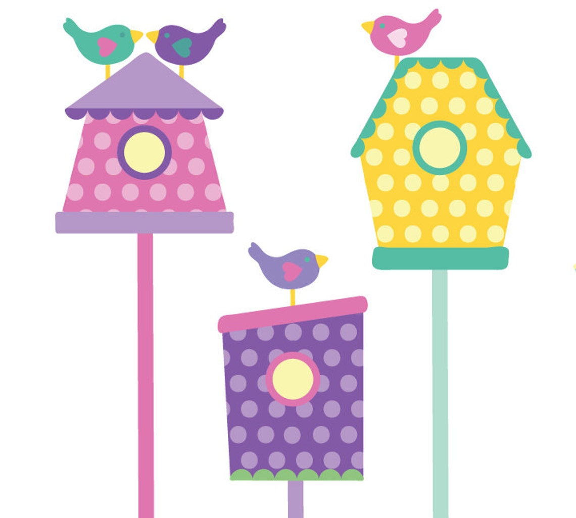 Birds and Birdhouse Fabric Wall Decals Birdhouse Wall Etsy