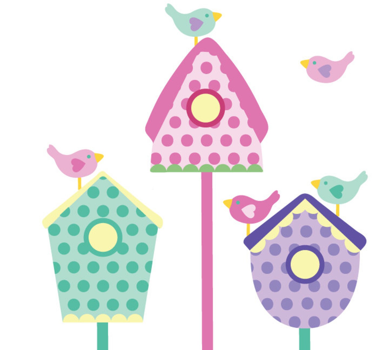 Birds and Birdhouse Fabric Wall Decals Birdhouse Wall Etsy