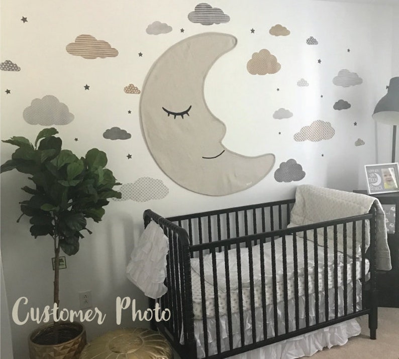 Watercolor Cloud Moon and Stars Wall Decals Cloud Etsy